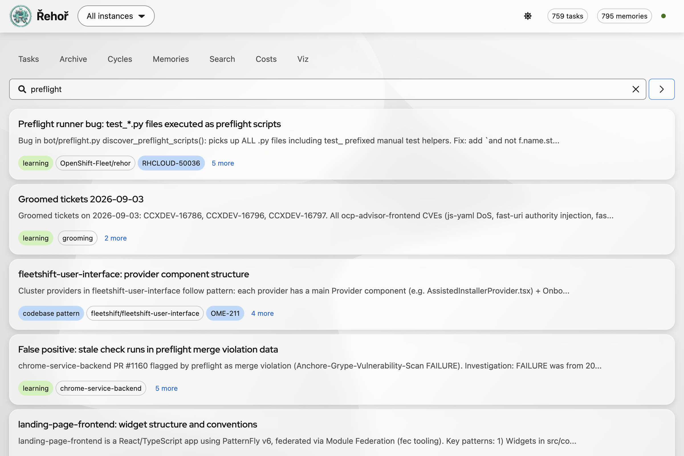 Memory search results for prior agent learnings